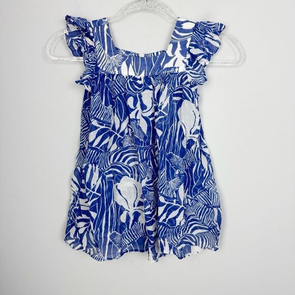 MILLY MINIS | Blue & White Animal Zebra Print Tunic Top Youth Girl’s Size 6/7 - Picture 1 of 8
